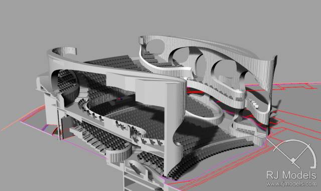 戲曲中心建筑模型的大小為1230mm X 830mm X 590mm ，歷時1個月制成。戲曲中心的外觀別樹一格，糅合了傳統與現代元素，整體屬于流線型設計，外觀如同舞臺簾幕一般。從建筑模型的設計中觀看，▲戲曲中心的結構為流線外型和內部空間， 呈現出「氣」的概念。。